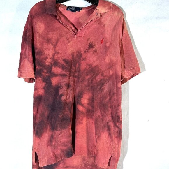 Ralph Lauren Size Medium Polo Cotton Shirt Pullover Short Sleeve Tie Dye Blue - Picture 1 of 7